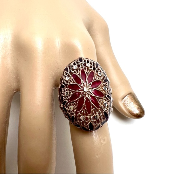 NWT 925 ST SILVER & ENAMEL PERFORATED FILIGREE FLOWERS RING - Picture 4 of 13